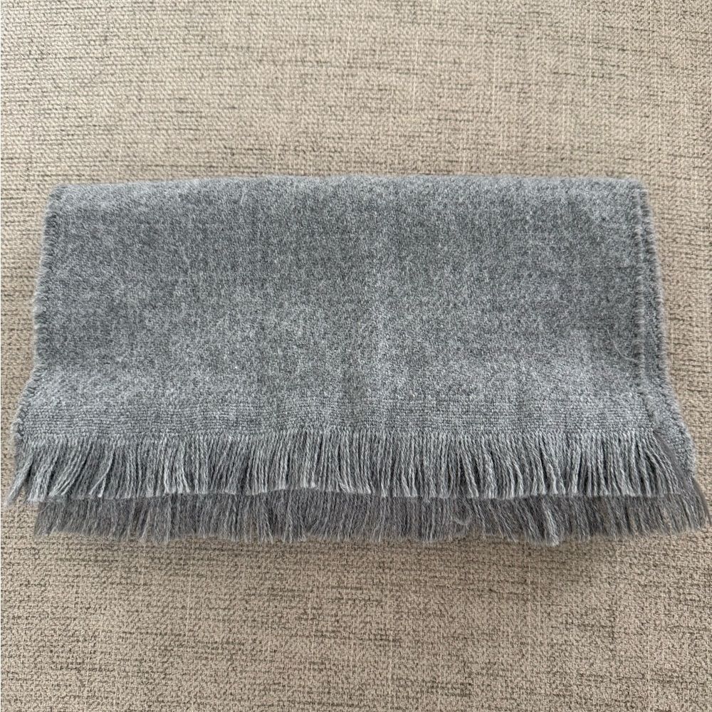 Winter Gray Wool Fringed Scarf (unisex)